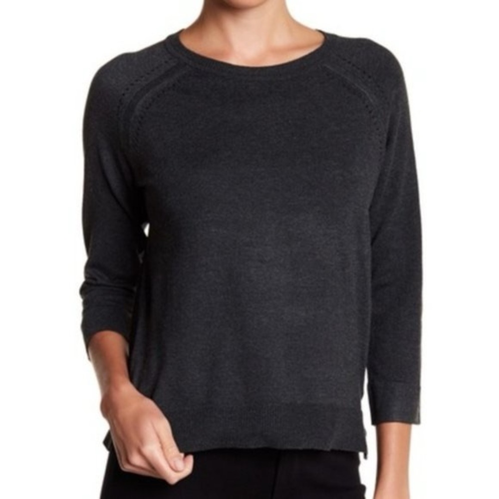 Philosophy Black Rayon Blend Pullover 3/4 Sleeve Knit Pointelle Sweater Size XL